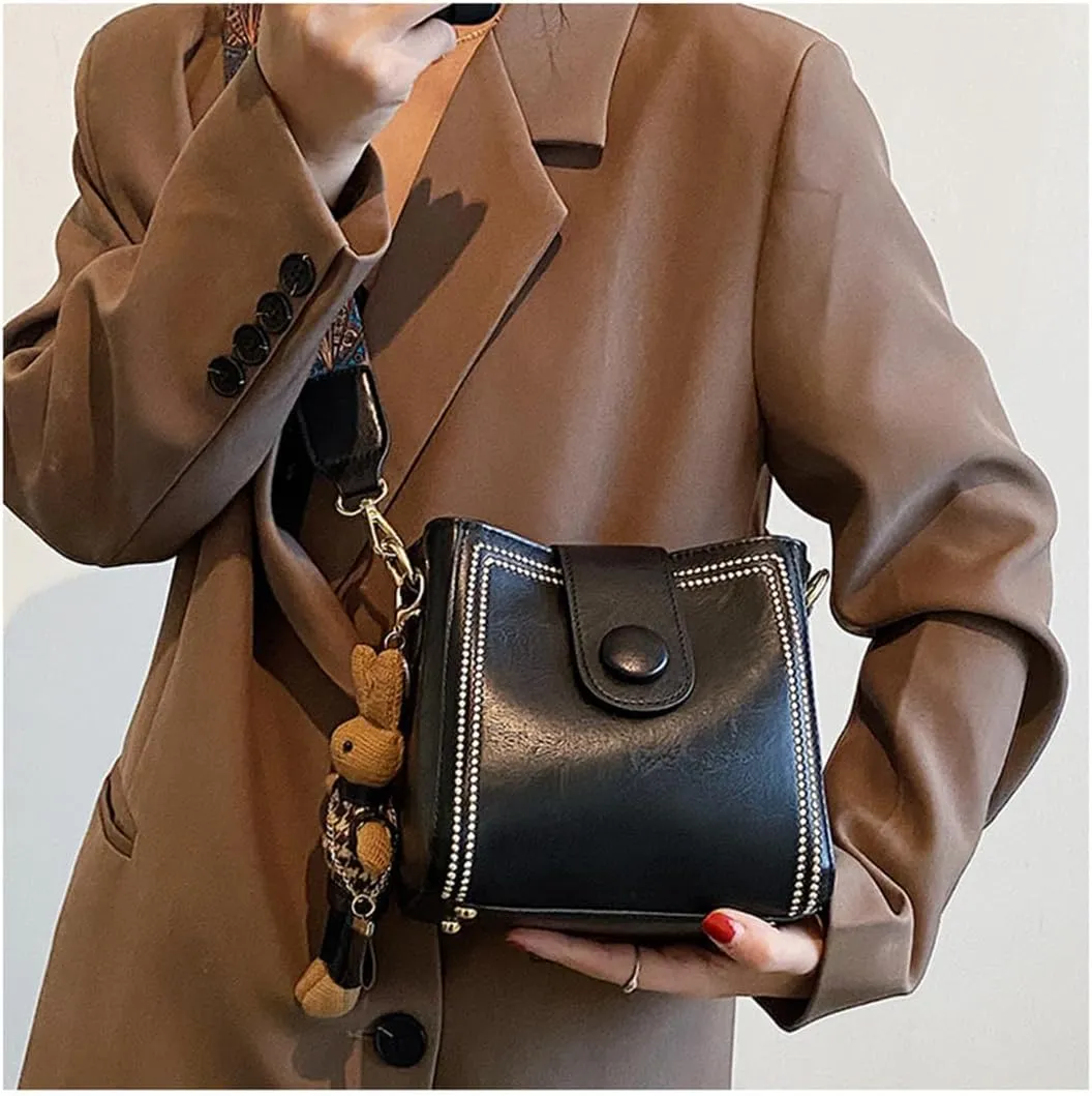 Vintage Fashion Bag with Adjustable Wider Shoulder Strap, Vintage Crossbody Bags for Women, Black Bucket Bag