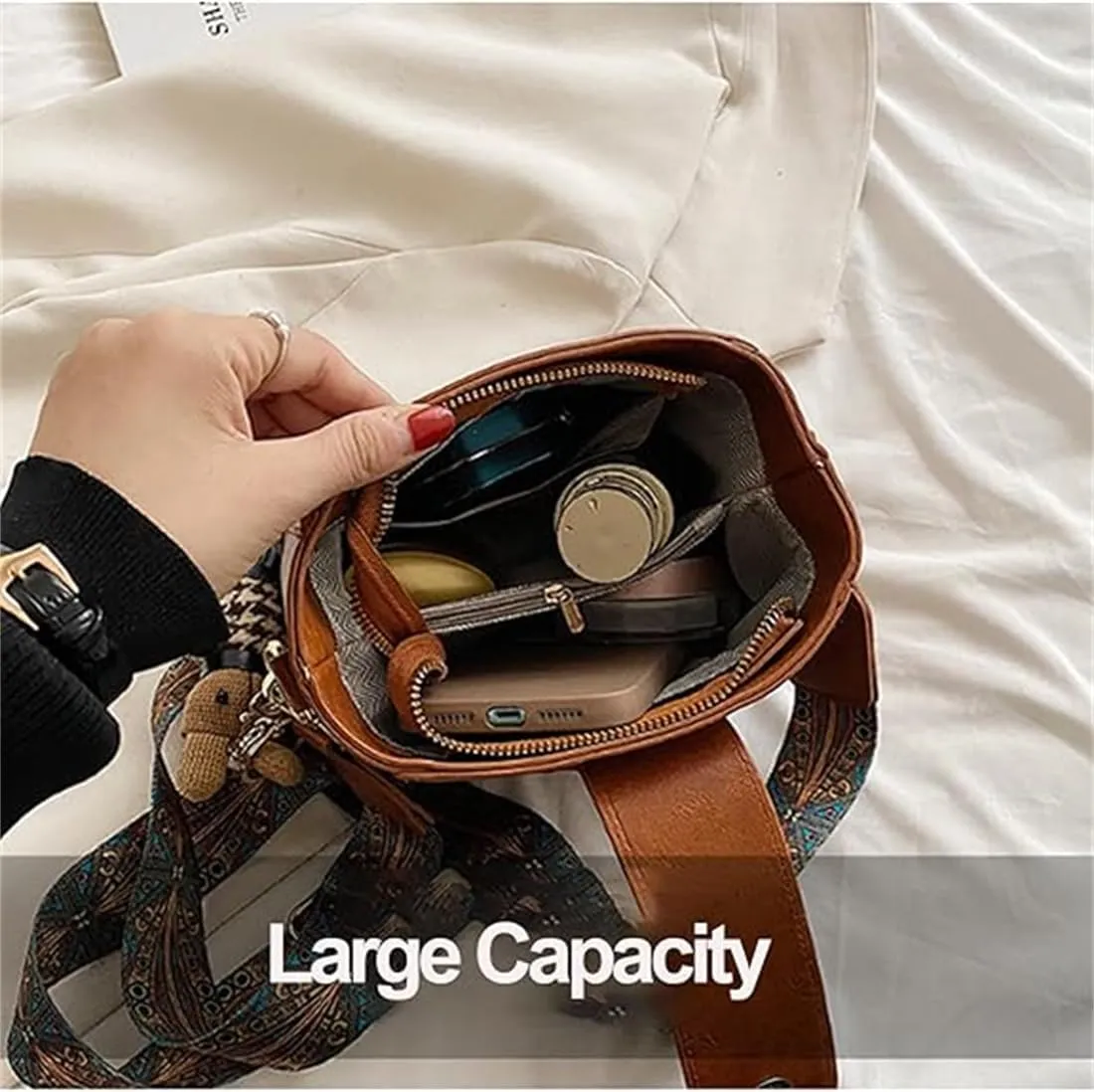 Vintage Fashion Bag with Adjustable Wider Shoulder Strap, Vintage Crossbody Bags for Women, Black Bucket Bag