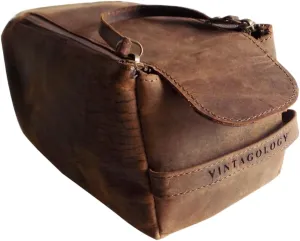 VINTAGOLOGY Handcrafted Brown Leather King-size Toiletry Bag - Durable Zippers, Spacious Interior, Perfect for Travel, Gym, and Everyday Grooming - Ideal Gift