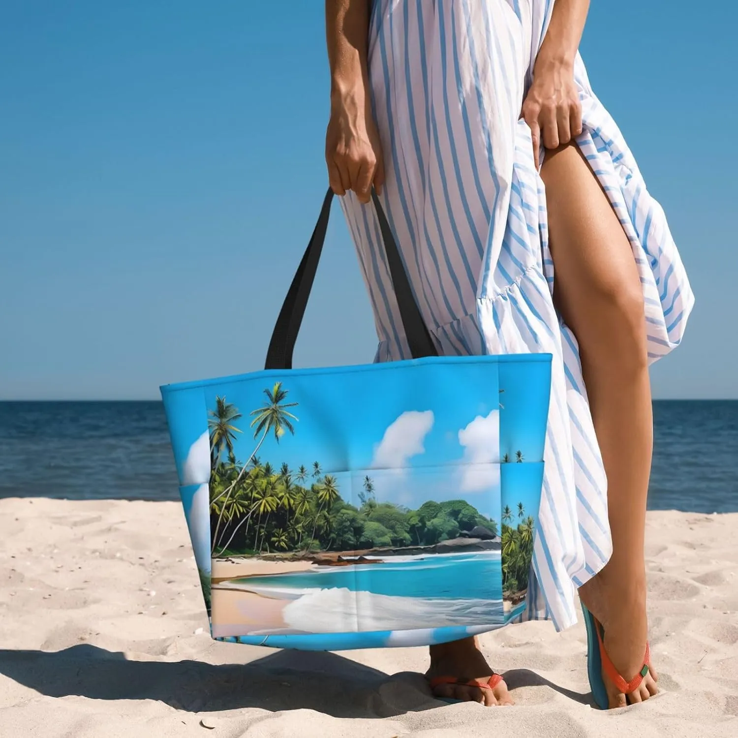 Waterproof Beach Bag for Women Sandproof Beach Tote Bag Large Capacity Swim Pool Bag Foldable Travel Duffel Bags
