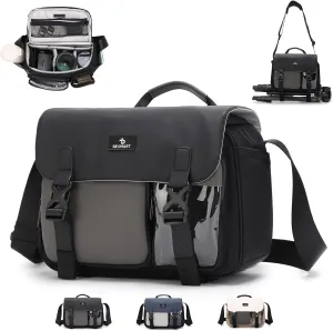 Waterproof Professional Camera Bag with Tripod & Trolley Sleeve, Shockproof Camera Case Shoulder Bags for DSLR/SLR/Mirrorless Cameras, Crossbody Sling Soft Padded Photography Bag (Black)