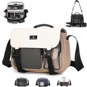 Waterproof Professional Camera Bag with Tripod & Trolley Sleeve, Shockproof Camera Case Shoulder Bags for DSLR/SLR/Mirrorless Cameras, Crossbody Sling Soft Padded Photography Bag (Khaki)