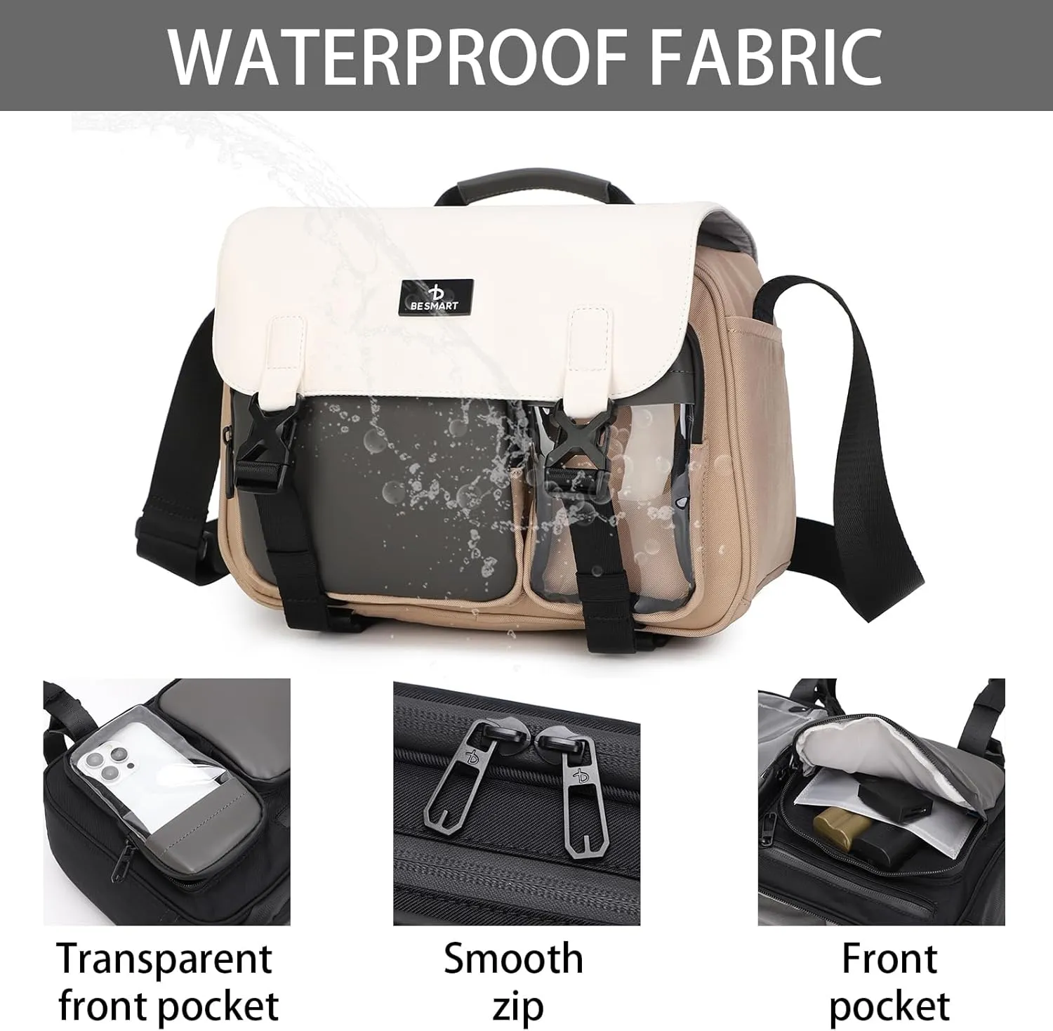 Waterproof Professional Camera Bag with Tripod & Trolley Sleeve, Shockproof Camera Case Shoulder Bags for DSLR/SLR/Mirrorless Cameras, Crossbody Sling Soft Padded Photography Bag (Khaki)