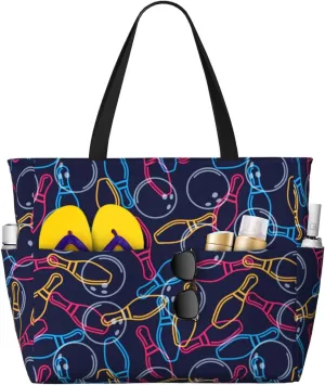 Waterproof Sandproof Beach Bag Multicolor Bowling Swim Large Tote Pool Bag For Women With Zipper