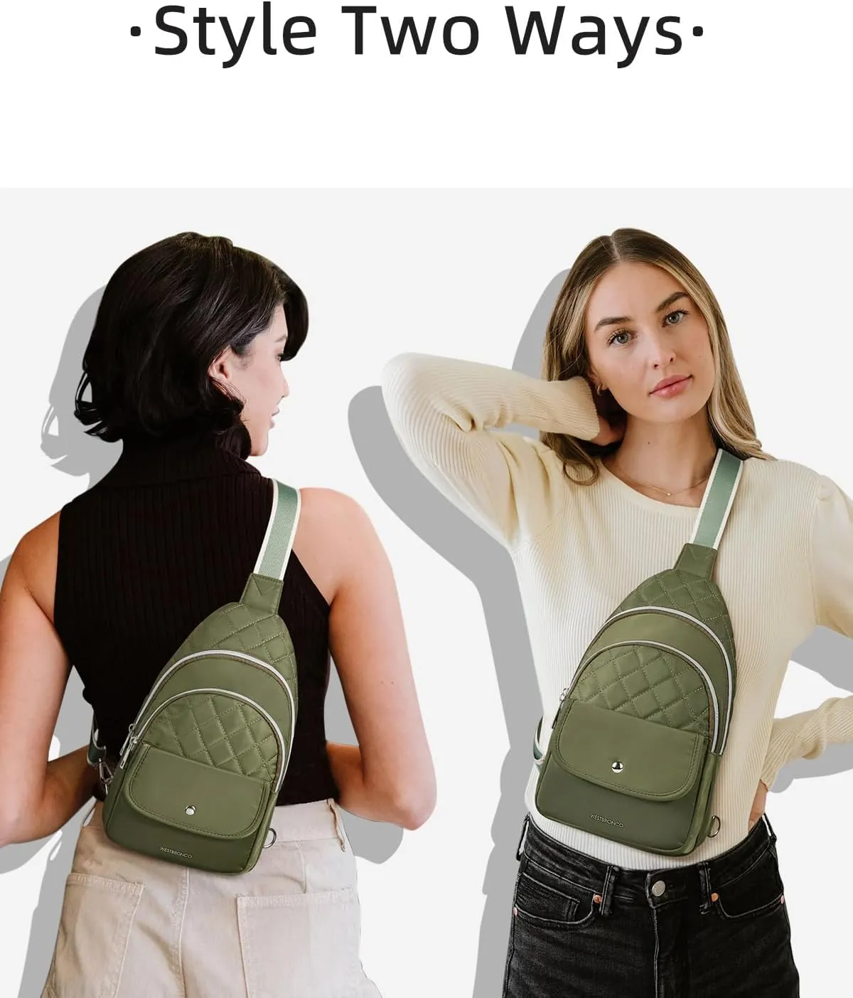 WESTBRONCO Crossbody Bags for Women Quilted Sling Daypacks Nylon Lightweight Large