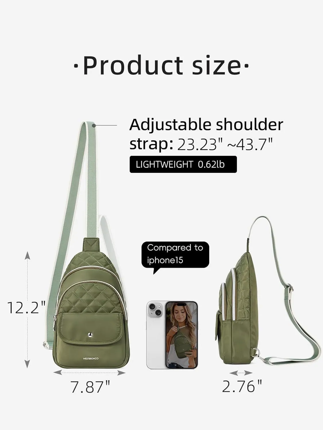 WESTBRONCO Crossbody Bags for Women Quilted Sling Daypacks Nylon Lightweight Large