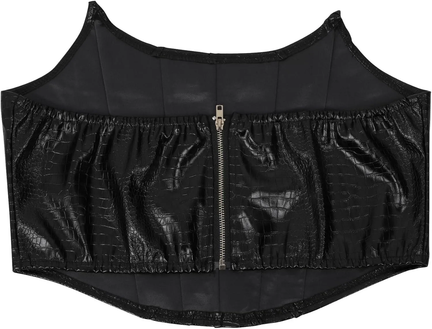 WOKANSE Women's Sexy Chic PU Faux Leather 2 Piece Outfits Tube Crop Tops and Casual Straight Leg Trousers Pants Set