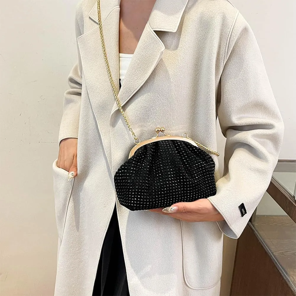 Women Evening Clutch Bag Fashion Rhinestones Evening Bags Chain Strap Stylish Crossbody Bag Large Capacity Elegant H