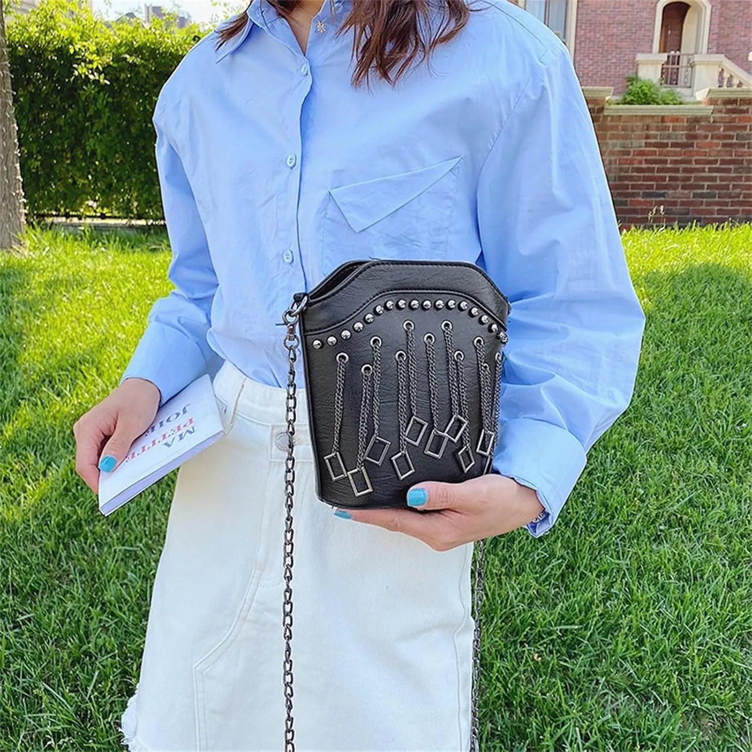 Women Punk Bag Chain Bucket Bag Women's Bags Trendy Hundred Pu Bags for Daily Life