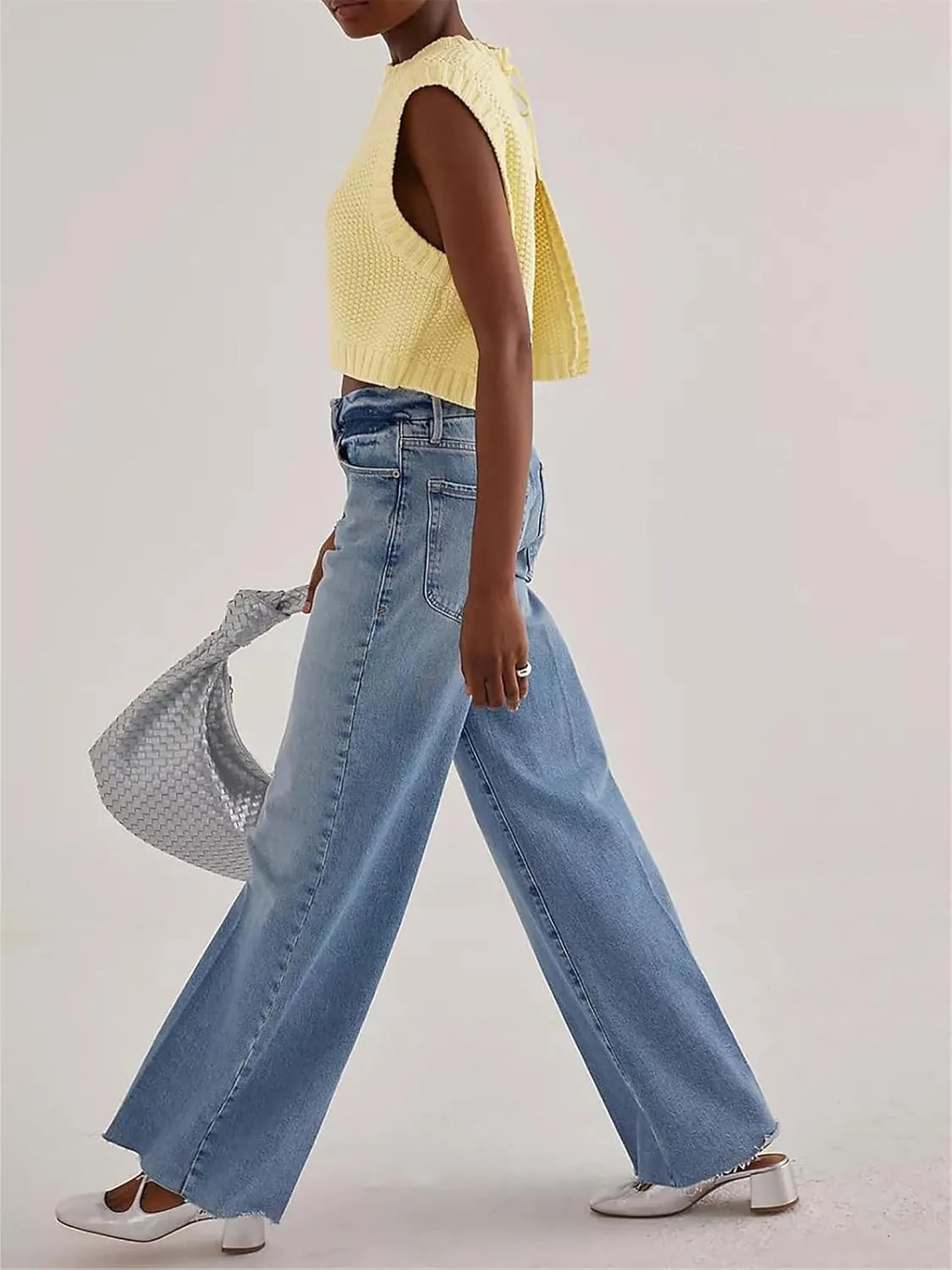 Women Y2K Backless Sweater Vest Tie Up Split Open Back Knit Vest Sleeveless Crewneck Pullover Summer Tank Crop Tops