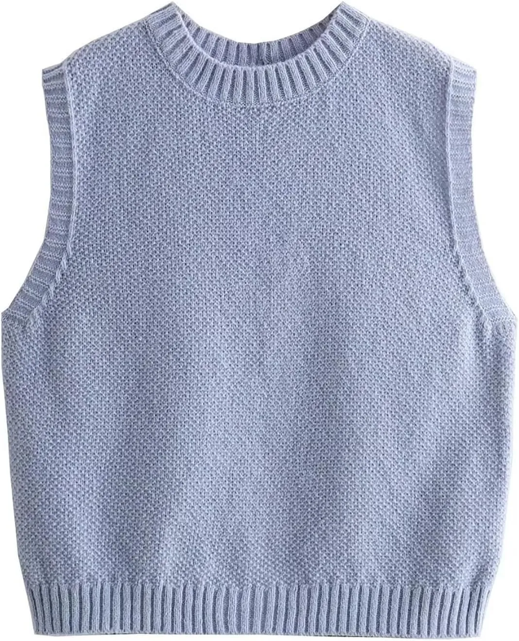 Women Y2K Backless Sweater Vest Tie Up Split Open Back Knit Vest Sleeveless Crewneck Pullover Summer Tank Crop Tops