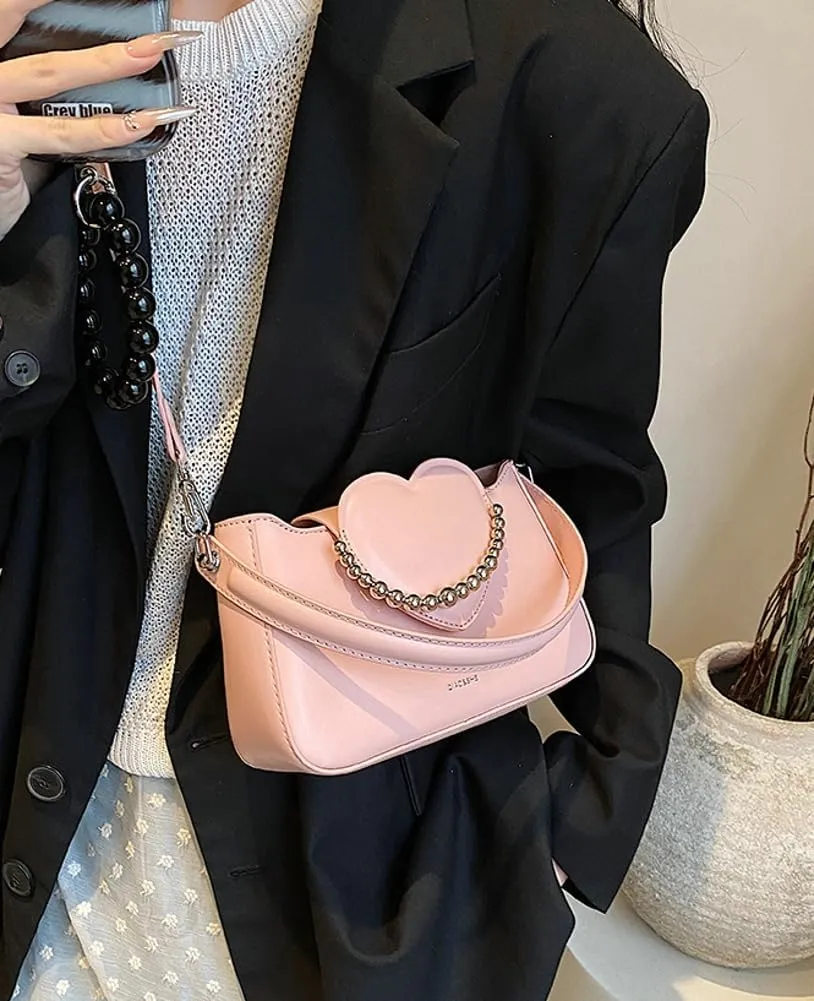 Womens Chic Shoulder Crossbody Bag Vegan Leather Purse Small Tote Bag Y2k Handbag Cute Clutch Satchel with Chain
