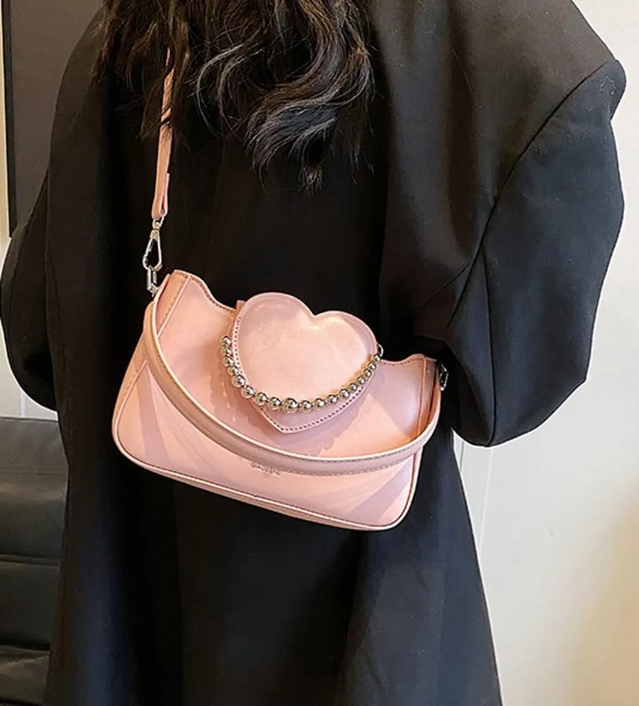 Womens Chic Shoulder Crossbody Bag Vegan Leather Purse Small Tote Bag Y2k Handbag Cute Clutch Satchel with Chain