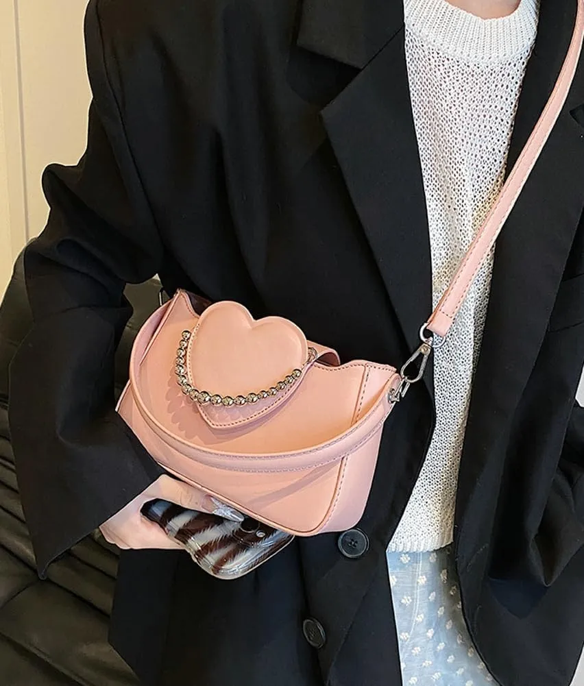 Womens Chic Shoulder Crossbody Bag Vegan Leather Purse Small Tote Bag Y2k Handbag Cute Clutch Satchel with Chain