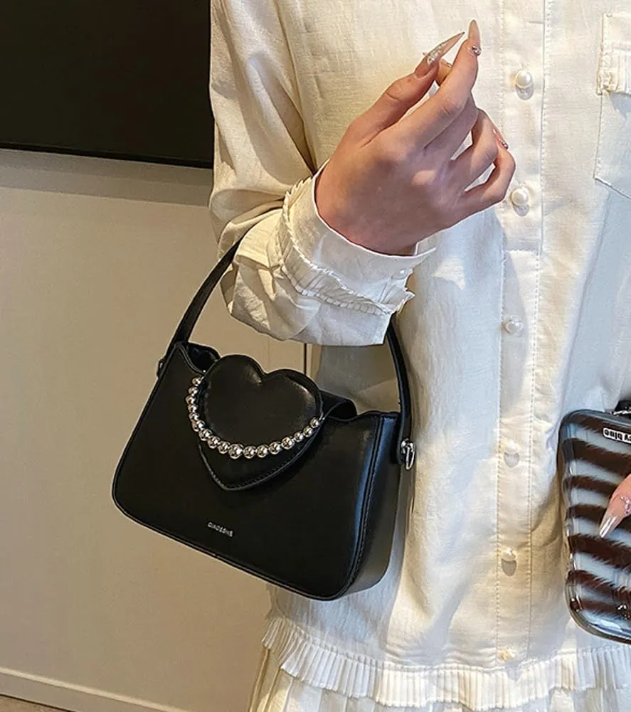 Womens Chic Shoulder Crossbody Bag Vegan Leather Purse Small Tote Bag Y2k Handbag Cute Clutch Satchel with Chain
