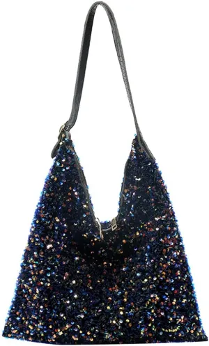 Women's Glitter Sequin Tote Bag, Lightweight Sparkle Shopping Pouch Purse, Large Capacity Hobo Shiny Underarm Shoulder Bag