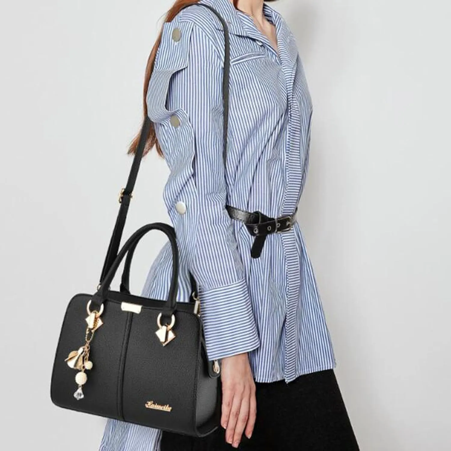 Women's Handbag Trendy Shoulder Crossbody Bag Bookish Messenger Bags (Black, One Size)