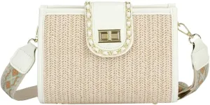 Women's Straw Shoulder Bags Casual PU Leather Hobo Crossbody Bag Chic Woven Tote Handbag Purse