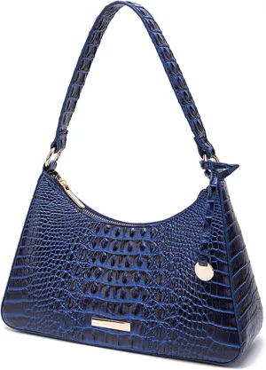 Women's Stylish PU Leather Shoulder Bags Vintage Crocodile Pattern Satchel Handbag Clutch Purse for Evening Parties