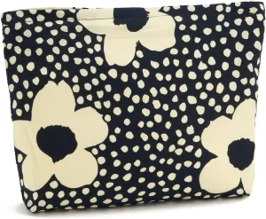WOZEAH Floral Makeup Bag for Purse Small Cosmetic Pouch,Stylish Zipper Make up Pouch Travel Canvas Toiletry Bags(Black Big Flower)