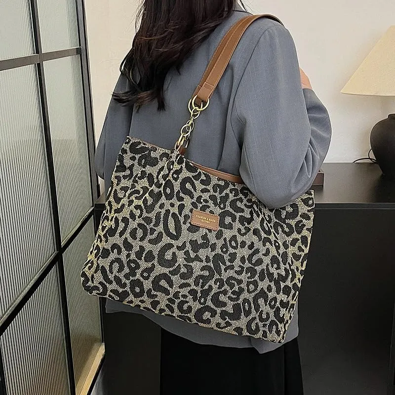 y2k Cheetah Handbags for Women, Fashion Tote Shoulder Bag Leopard Print Purse Ladies Chic Shoulder Bags Handbag Bag (black)