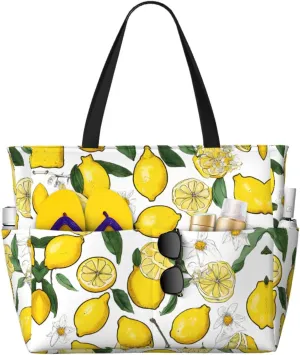 Yellow Lemons Print Large Capacity Beach Travel Bag Spacious And Durable Tote For Beach, Travel, And More!